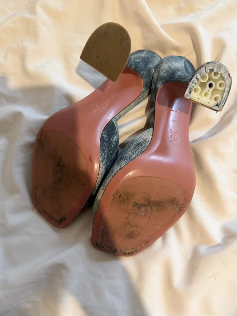Amina Muaddi Washed Blue Denim Mules